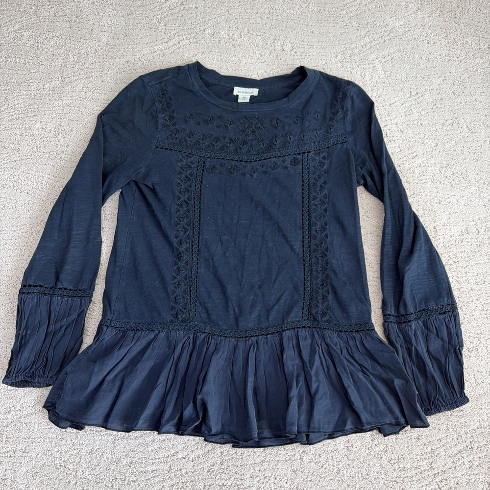 Women's Sundance XS Long Sleeve Eyelet Navy Blue‎ Blouse